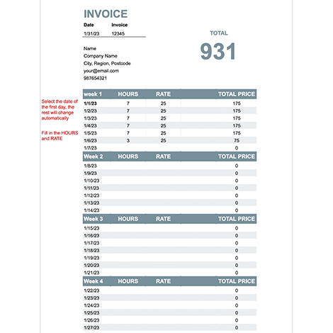 Invoice for a Month