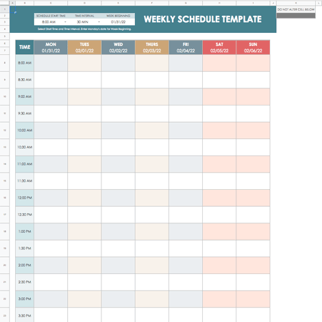 Weekly Schedule Template