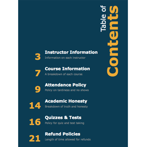 Solid Color Table of Contents