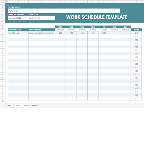 Work Schedule Template